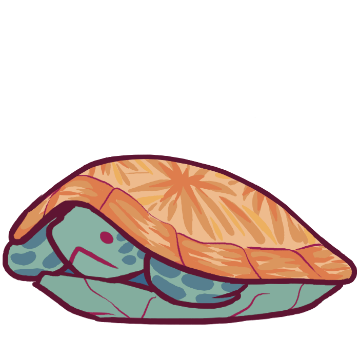  A turtle mostly in its shell. it is mint green with teal patches. its upper shell is light brown and has star-like patterns, and its lower shell is mint green.